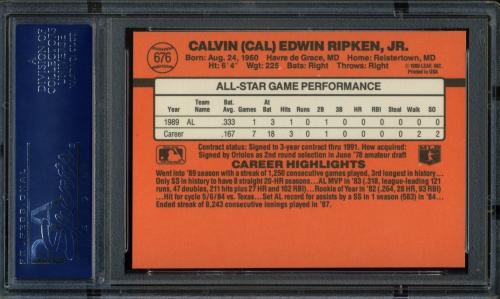 1990 Donruss #676 Cal Ripken AS [Period after INC - Border variation #1] PSA 10 #12048697 - Back