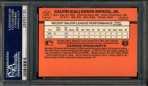 1990 Donruss #676 Cal Ripken AS ERR [Period after INC] PSA 10 #28659130 - Back