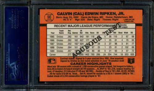 1990 Donruss Aqueous Test #096 Cal Ripken Jr. PSA 8 #20708279 - Back