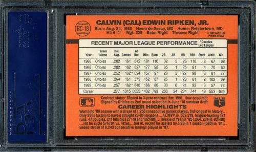 1990 Donruss Bonus MVP's #BC-18 Cal Ripken [No period after INC] PSA 10 #19349160 - Back
