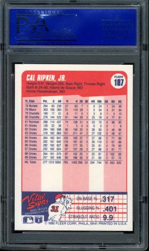 1990 Fleer #187 Cal Ripken [U.S.A. with trailing period] PSA 10 #11892031 - Back