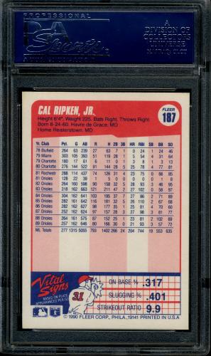 1990 Fleer #187 Cal Ripken [U.S.A no trailing period] PSA 10 #18525996 - Back