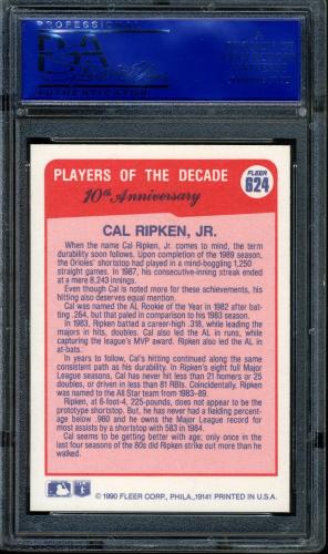1990 Fleer #624 Cal Ripken '83 COR PSA 10 #30893047 - Back