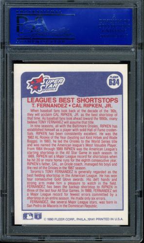 1990 Fleer #634 C.Ripken/T.Fernandez [U.S.A. with trailing period] PSA 10 #11786504 - Back