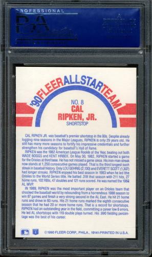 1990 Fleer All-Stars #8 Cal Ripken [Large gap before text - Large text] PSA 10 #04628242 - Back