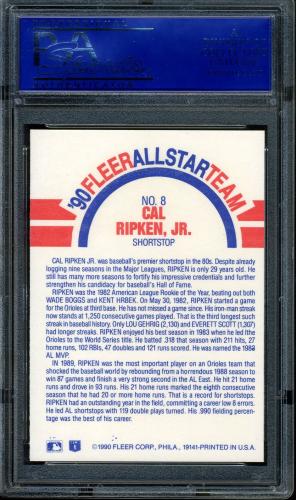1990 Fleer All-Stars #8 Cal Ripken [Small gap before text - Small text] PSA 10 #30831909 - Back