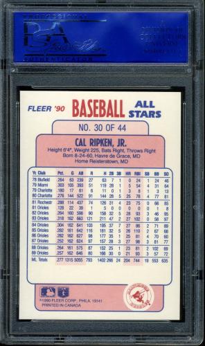 1990 Fleer Baseball All-Stars #30 Cal Ripken PSA 10 #81311138 - Back