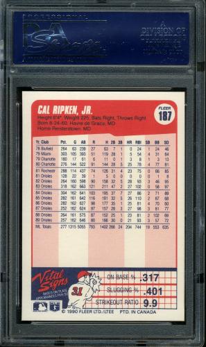 1990 Fleer Canadian #187 Cal Ripken PSA 10 #19824981 - Back
