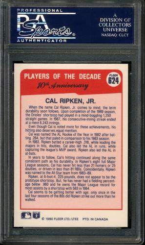 1990 Fleer Canadian #624 Cal Ripkin '83 PSA 10 #23353409 - Back