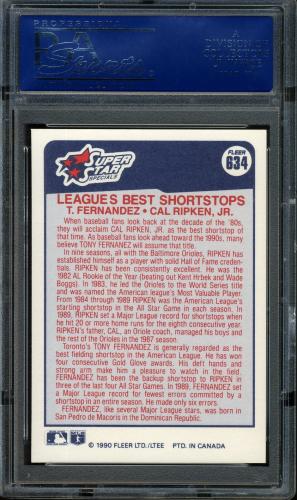 1990 Fleer Canadian #634 League's Best-Shortstops-Tony Fernandez-Cal Rip PSA 10 #15932969 - Back