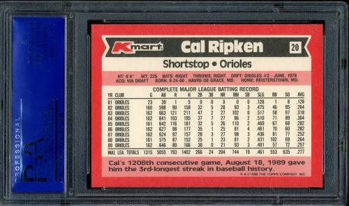 1990 K-Mart #20 Cal Ripken PSA 10 #30861810 - Back
