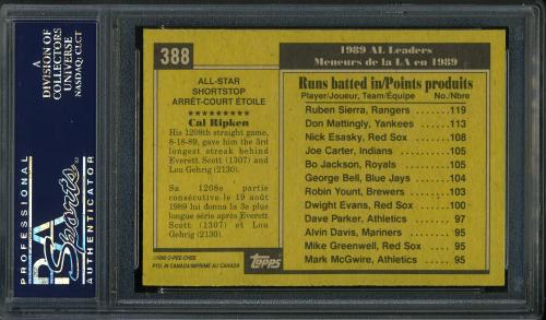 1990 O-Pee-Chee #388 Cal Ripken AS PSA 10 #24951073 - Back