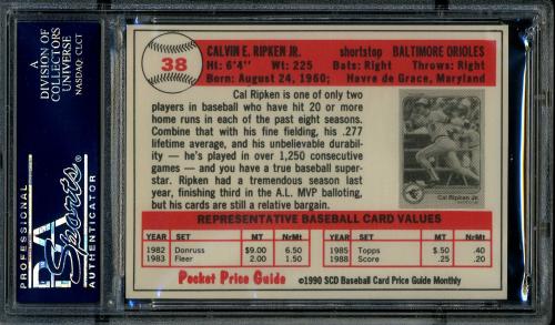 1990 SCD Baseball Pocket Price Guides #38 Cal Ripken, Jr. PSA 10 #23081182 - Back