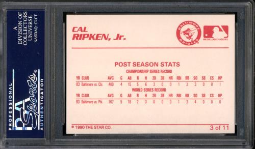 1990 Star Ripken Glossy #03 Cal Ripken, Jr.-Post Season Stats PSA 10 #24460935 - Back