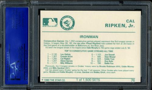 1990 Star Gold Edition #76 Cal Ripken Jr. PSA 10 #81318667 - Back