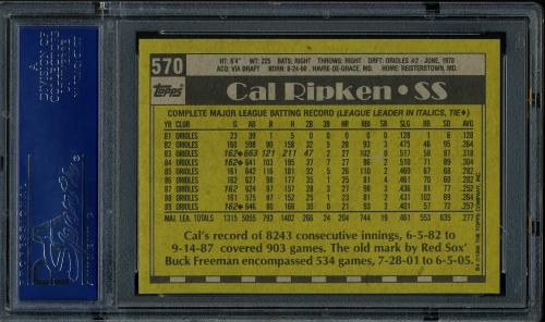 1990 Topps #570 Cal Ripken PSA 10 #16391014 - Back