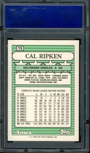 1990 Topps Ames All-Stars #15 Cal Ripken PSA 10 #81503958 - Back