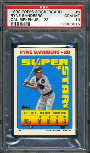 1990 Topps Sticker Backs #06 R. Sandberg/C. Ripken, Jr. #231 PSA 10 #16686015