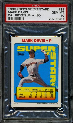 1990 Topps Sticker Backs #31 M. Davis/C. Ripken, Jr. #160 PSA 10 #20708287