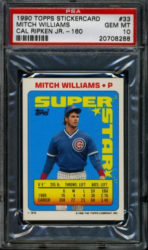 1990 Topps Sticker Backs #33 M. Williams/C. Ripken, Jr. #160 PSA 10 #20708288