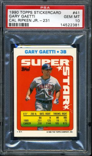 1990 Topps Sticker Backs #41 G. Gaetti/C. Ripken, Jr. #231 PSA 10 #14522381