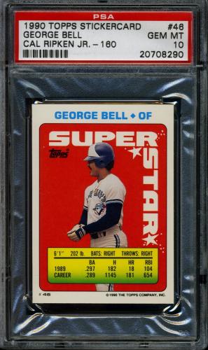 1990 Topps Sticker Backs #46 G. Bell/C. Ripken, Jr. #160 PSA 10 #20708290