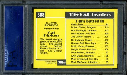 1990 Topps Tiffany #388 Cal Ripken AS PSA 10 #12542907 - Back