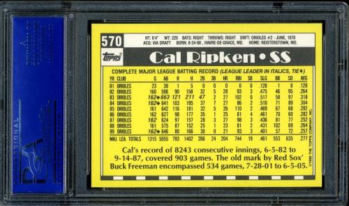 1990 Topps Tiffany #570 Cal Ripken PSA 10 #81286873 - Back