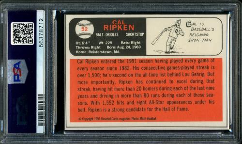 1991 Baseball Cards Magazine Repli-cards #52 Cal Ripken PSA 10 #56378712 - Back