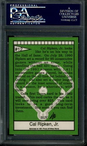 1991 Ballstreet #12 Cal Ripken, Jr. PSA 10 #23219362 - Back