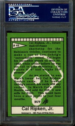 1991 Ballstreet #49 Cal Ripken, Jr. PSA 9 #22146927 - Back
