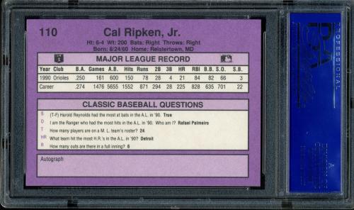 1991 Classic Game #110 Cal Ripken PSA 10 #81400198 - Back