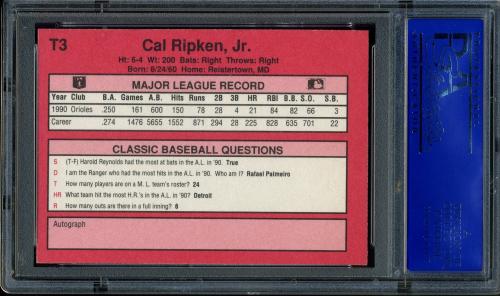 1991 Classic II #T3 Cal Ripken PSA 10 #11788821 - Back