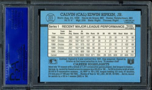 1991 Donruss #223 Cal Ripken [Period after INC - Border variation #1] PSA 10 #12137827 - Back