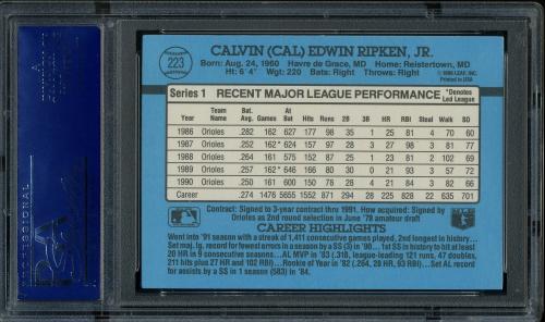 1991 Donruss #223 Cal Ripken [Period after INC - Border variation #2] PSA 10 #14198271 - Back