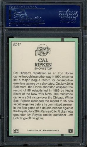 1991 Donruss Bonus Cards #BC17 Cal Ripken [Period after INC] PSA 10 #17387205 - Back