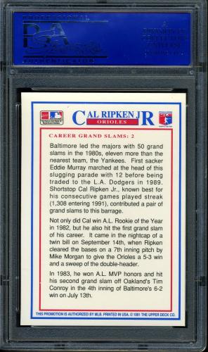 1991 Denny's Holograms #20 Cal Ripken PSA 8 #11788824 - Back