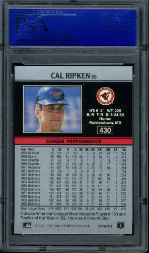 1991 Leaf #430 Cal Ripken PSA 10 #31267135 - Back