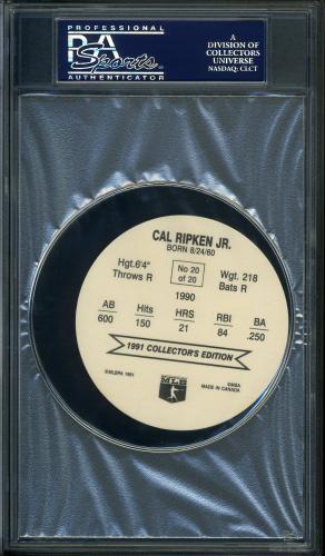 1991 MSA Holsum Discs #20 Cal Ripken PSA 10 #11788829 - Back