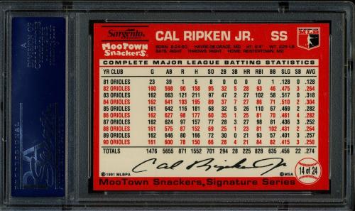 1991 MooTown Snackers #14 Cal Ripken PSA 10 #21366210 - Back