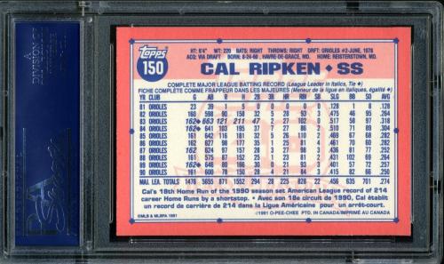 1991 O-Pee-Chee #150 Cal Ripken PSA 10 #21068776 - Back