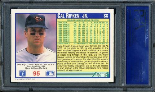 1991 Score #095 Cal Ripken PSA 10 #81749395 - Back