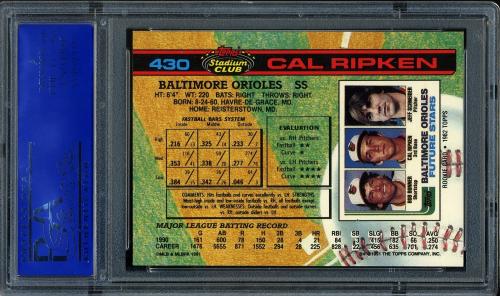 1991 Stadium Club #430 Cal Ripken [B* print designation] PSA 10 #11788840 - Back