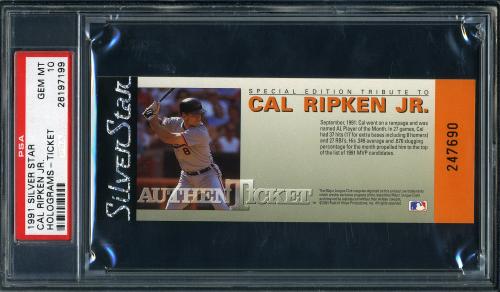 1991 SilverStar Holograms Ticket Cal Ripken PSA 10 #26197199