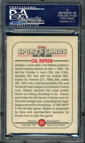 1991 Sports Cards Inserts #20 Cal Ripken, Jr. PSA 9 #24093555 - Back