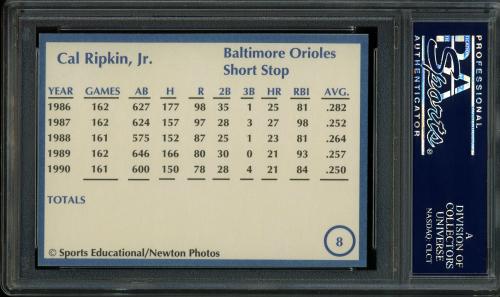 1991 Sports Educational #8 Cal Ripken, Jr. PSA 10 #23752406 - Back