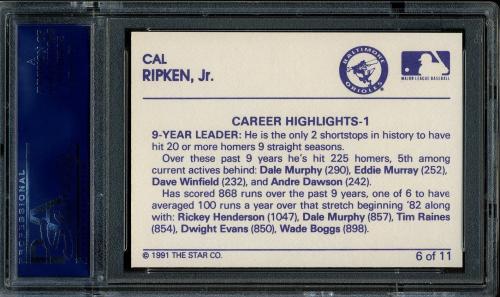 1991 Star #06 Cal Ripken Jr. PSA 10 #19604088 - Back