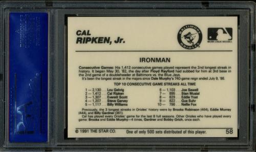 1991 Star All-Stars #58 Cal Ripken Jr. PSA 10 #10996439 - Back