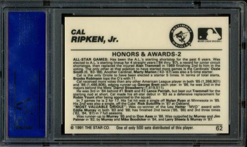 1991 Star All-Stars #62 Cal Ripken Jr. PSA 10 #10996415 - Back
