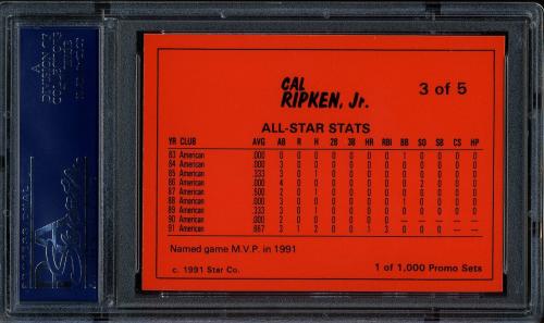 1991 Star Cal Ripken Promo Set #3 Cal Ripken Jr. PSA 10 #21542472 - Back